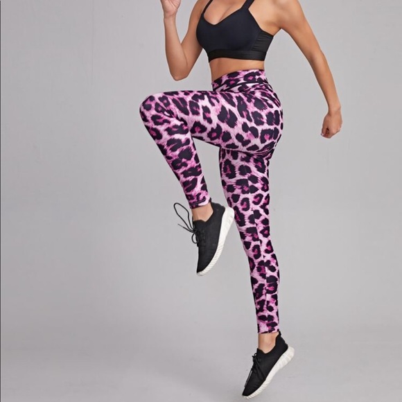 Pink Leopard High Waisted Control Top Leggings S - Picture 4 of 14